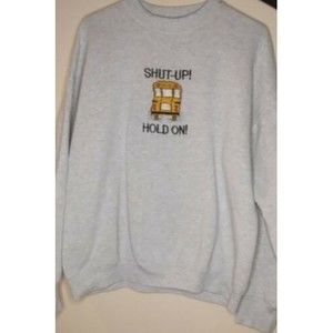Vintage Fruit of the Loom School Bus Embroidered Sweatshirt Crewneck Size L